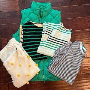 VGUC Fall bundle. Green J Crew vest with 3 coordinating shirts and one sweater